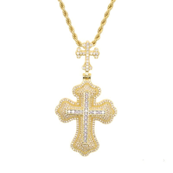 R-FLY Gold Double Cross Necklace