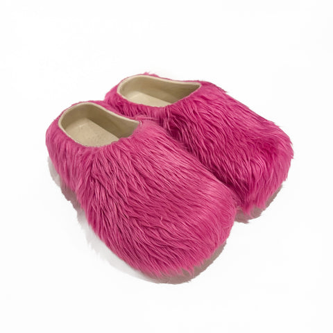 PINK FUR SLIP ONS